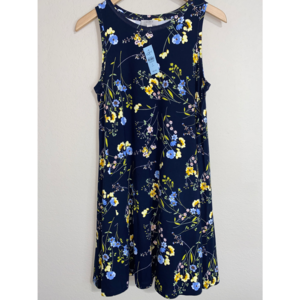 ANN TAYLOR LOFT OUTLET NAVY A LINE FLORAL SLEEVELESS DRESS SP
